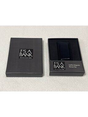 Jos. A. Bank Leather Magnetic Money Clip Black • New with box & tag